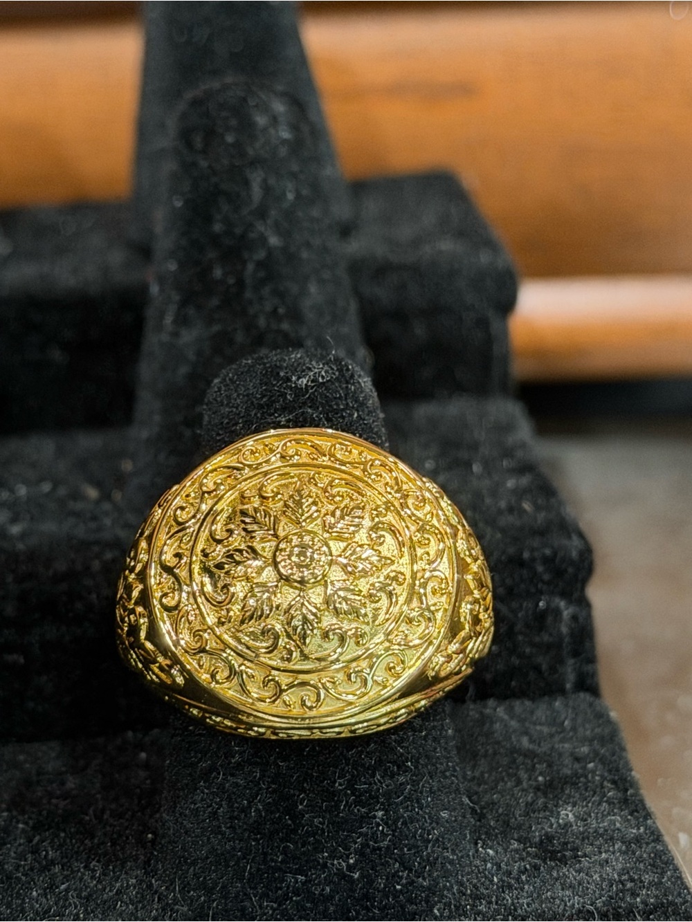 EverTrue Botanical Crest Engraved Signet Ring 18k YG over Bronze